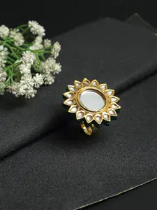 Ruby Raang Gold & White Faux Kundan-Studded Cocktail Finger Ring