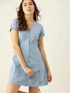 DressBerry Women Blue Solid A-Line Dress