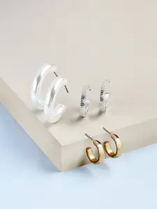 AMI Set Of 3 Gold-Toned & Silver-Toned Contemporary Half Hoop Earrings