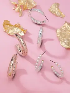 AMI Set of 3 Rose Gold-Plated & Silver-Toned Half Hoop Earrings