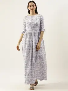Ethnovog Women White Printed Made To Measure Maxi Dress