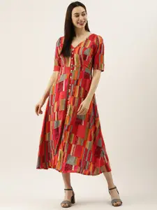 Ethnovog Women Multicoloured Printed Made To Measure A-Line Dress