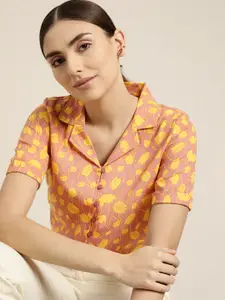 her by invictus Women Dusty Pink & Yellow Floral Printed Casual Shirt