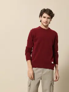 Mr Bowerbird Men Maroon Solid Round-Neck Pullover Sweater