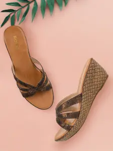 Rocia Gold-Toned Wedge Sandals with Buckles