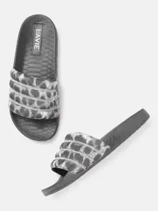 Lavie Women Grey Leopard Print Quilted Open Toe Flats