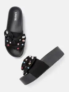 Lavie Women Black Embellished Flatform Heels with Bow Detail