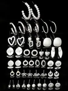 AMI Women Set of 25 Silver-Toned Classic Studs Drop & Semi-Hoops Earrings