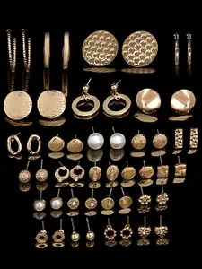 AMI Women Set Of 25 Gold-Toned Contemporary Gold-Plated Studs Drop & Hoops Earrings