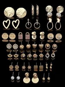 AMI Set of 25 Gold-Toned Contemporary Studs Drop & Semi-Hoops Earrings