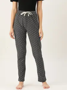 MBeautiful Women Charcoal Grey & White Star Print Cotton Lounge Pants