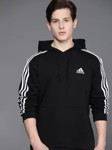 ADIDAS Men Black & White Solid 3S FL HD Solid Sustainable Sweatshirt