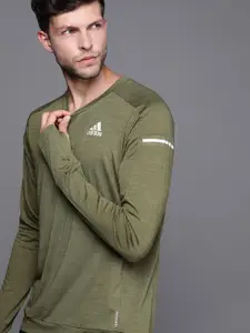 ADIDAS Men Olive Green Self Design Sustainable Sweatshirt