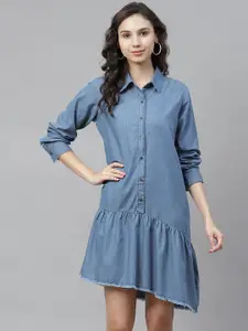 plusS Women Blue Solid Pure Cotton A-Line Dress
