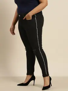Sztori Women Plus Size Black Skinny Fit Slash Knee Mid-Rise Stretchable Jeans