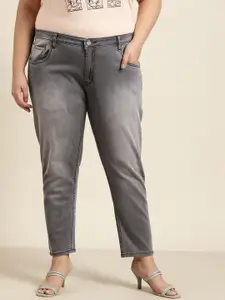 Sztori Women Plus Size Grey Skinny Fit Light Fade Stretchable Jeans