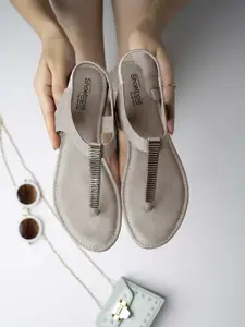 Shoetopia Girls Grey Embellished T-Strap Flats