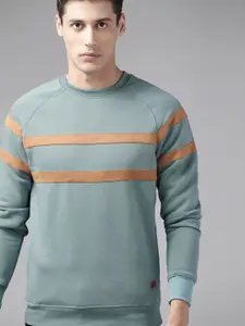 Roadster Men Blue & Brown Striped Detail Sweatshirt