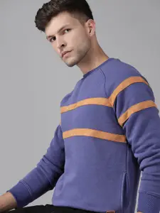Roadster Men Navy Blue Striped Sweatshirt