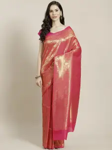 Mitera Pink & Golden Woven Design Kanjeevaram Saree
