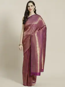 Mitera Purple & Golden Ethnic Motifs Woven Design Kanjeevaram Saree