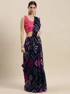 Geroo Jaipur Black & Pink Leheriya Saree