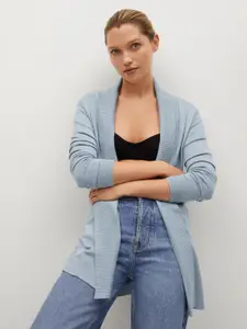 MANGO Women Blue Solid Front-Open Sweater