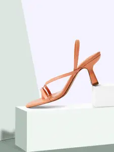 MANGO Coral Orange Leather Block Heels