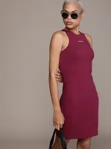 Calvin Klein Jeans Purple Sheath Dress with Brand Logo Print Detail