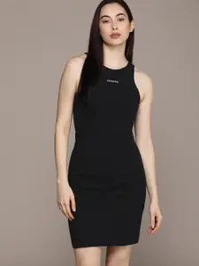 Calvin Klein Jeans Black Sheath Dress with Brand Logo Print Detail