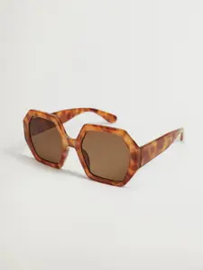 MANGO Women Grey Lens & Brown Hexagonal Sunglasses with UV Protected Lens 17010146
