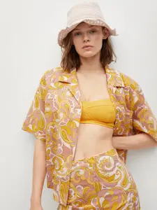 MANGO Women Yellow & Pink Pure Cotton Printed Casual Shirt