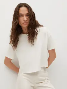 MANGO White Solid Styled Back Cotton Top