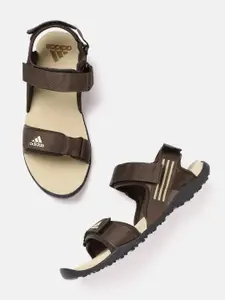 ADIDAS Men Coffee Brown Brand Logo Print Mechan Sports Sandals