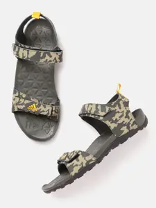ADIDAS Men Olive Green & Black Nessar Adi Camouflage Print Sports Sandals