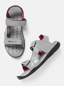 Reebok Men Grey Brand Logo Print Nitro Sports Sandals with Animal Textured Detail