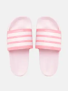 ADIDAS Women Pink Striped Sliders