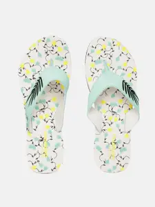 ADIDAS Women Sea Green & White Printed Cloudfoam Slide Thong Flip-Flops