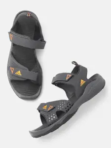 ADIDAS Men Charcoal Grey & Black ADI Rambler Printed Sports Sandals