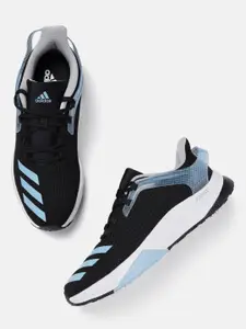 ADIDAS Men Black & Blue Perforated & Striped Adi Streak Running Shoes
