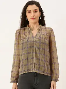 Flying Machine Women Green & Blue Checked Top