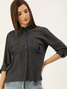 Flying Machine Charcoal Roll-Up Sleeves Shirt Style Top