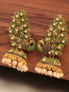 OOMPH Green Contemporary Jhumkas Earrings