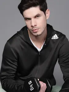 ADIDAS Men Black Aeromotion Recycled Polyester Hooded Solid Sustainable Jacket