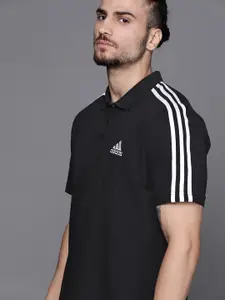 ADIDAS Men Black Brand Logo 3-Stripes PQ PS T-shirt