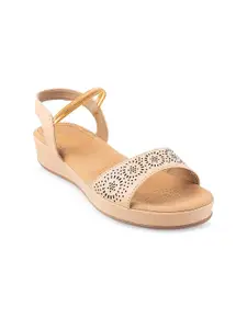 Mochi Beige Laser Cuts Wedge Sandals