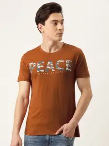 Flying Machine Men Orange Typography Printed Pure Cotton T-shirt