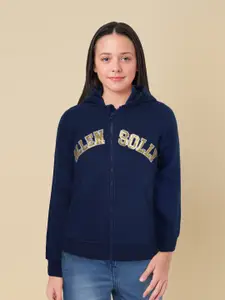 Allen Solly Junior Girls Navy Blue Embellished Applique Detail Hooded Sweatshirt