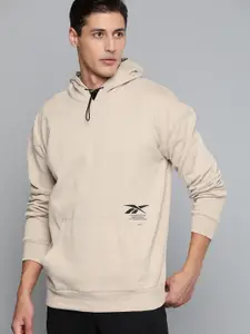 Reebok Men Beige Solid Thermowarm + Graphene Cotton Fleece Hooded Sports Sweatshirt