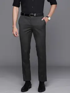 Raymond Men Grey Textured Slim Fit Formal Trousers